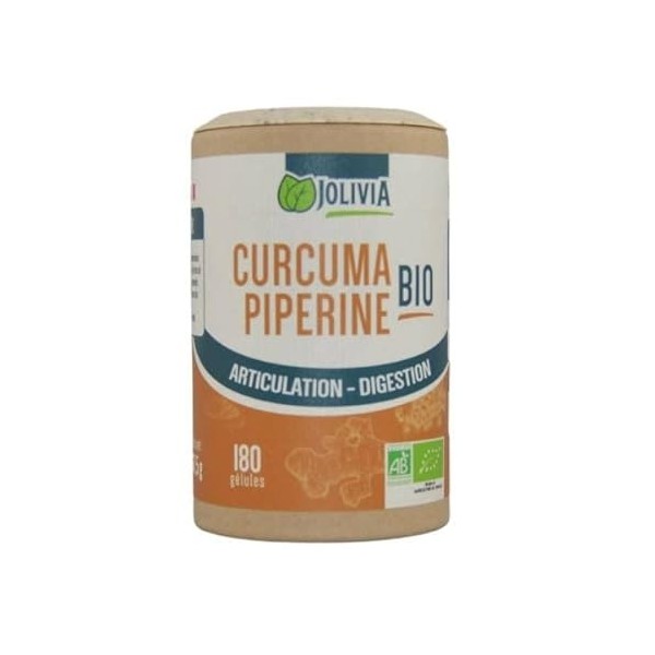 Curcuma Piperine Bio - 180 Gélules végétales de 300 mg | Format Gélule | Complément Alimentaire | Vegan | Fabriqué en France