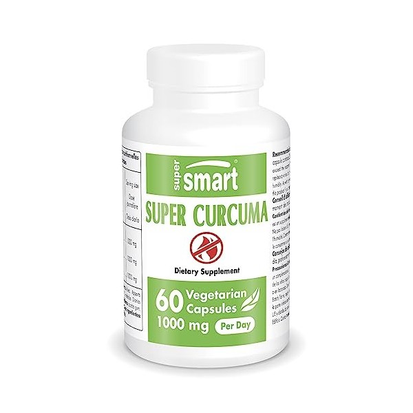 Supersmart - Super Curcuma 1000 mg Par Jour - Standaardisé à 20 % de Curcuminoïdes - Contribue à Soulager les Articulations e