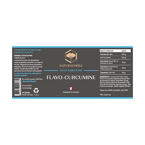 Naturathéra FLAVO-CURCUMINE - Anti-inflammatoire - Complément Alimentaire Confort Articulaire Digestion, Immunité - Extrait S