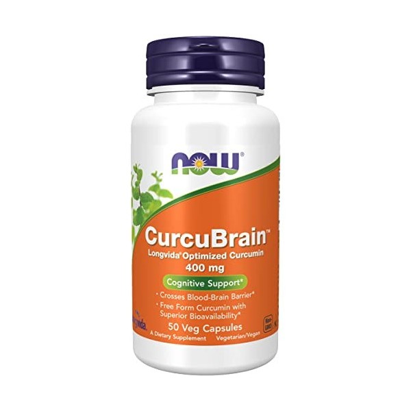 Now Foods, CurcuBrain, Curcumine Optimisé, 400 mg, 50 Capsules végétaliennes, Testé en Laboratoire, Sans Gluten, Sans Soja, V