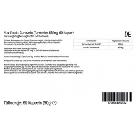 Now Foods, Turmeric Curcumin Curcuma , 665mg, 60 Capsules végétaliennes, Testé en Laboratoire, Sans Gluten, Sans Soja, Sans 