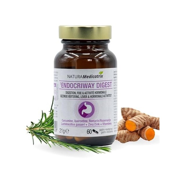 Endocriway Digest - DIGESTION et FOIE sains + Activité HORMONALE normale - Synergie de Curcuma et Romarin