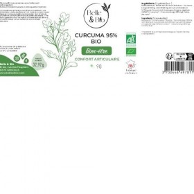 ANTIOXYDANT & ARTICULATION - Curcuma 95% Bio - Dosé en cucuminoïdes et curcumine - Articulation - Certifié Bio par Ecocert - 