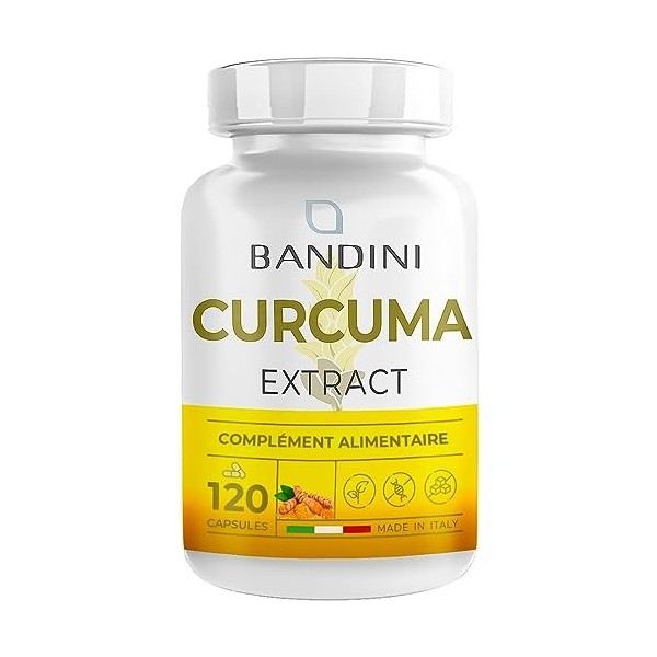 BANDINI® Extrait de curcuma - 120 gélules - la teneur en curcuma dUNE gélule correspond à environ 700 mg de poudre de curcum
