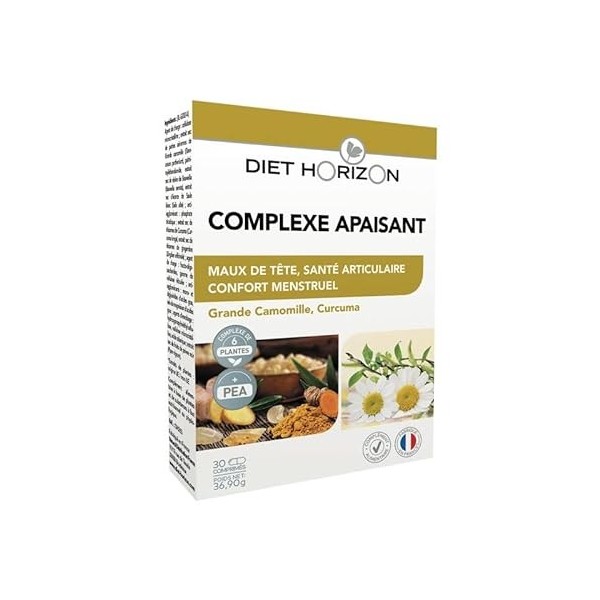 Diet Horizon - Complexe Apaisant - Maux de Tête, Santé Articulaire, Confort Menstruel - 30 Comprimés