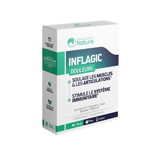 Prescription Nature - INFLAGIC - Complément Alimentaire pour les Douleurs Musculaires et Articulaires - Fabrication Française