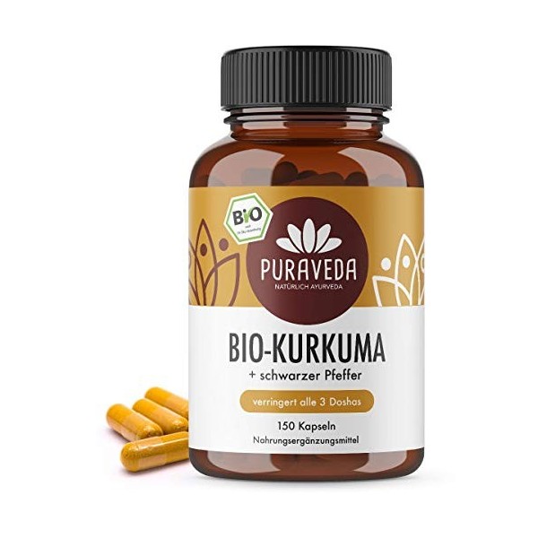Gélules de Curcuma Bio hautement dosées 150 gélules - 650mg de curcuma au poivre - Sans stéarate de magnésium - Curcumine, 