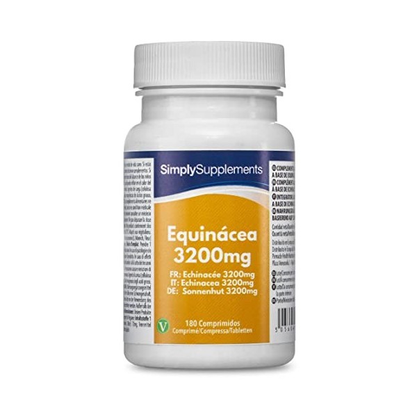 Echinacée 3200mg | 360 Comprimés |Adapté aux Végétaliens| Jusqu’à 1 an de bienfaits |SimplySupplements