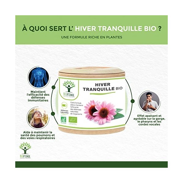 Défenses Bio - Bioptimal - Complément alimentaire - Echinacée enrichi avec Curcuma Eucalyptus Thym Plantain Hysope - Maux de 