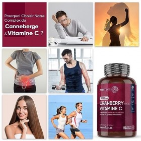 Cranberry en Gélules, 15000 mg, avec Vitamine C - 180 Gélules Vegan - Complément Alimentaire dExtrait de Canneberge, Forte C