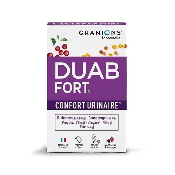 Duab Fort Confort Urinaire GRANIONS |7 sachets de Canneberge, Propolis, Bruyère et D-Mannose pour prévenir et soulager linco