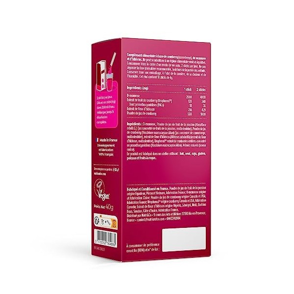 Cranberry + D-Mannose + Hibiscus - Inconfort Urinaire Flore Intime - Cure Naturelle de 5 jours - 10 Sticks Pratiques et Discr