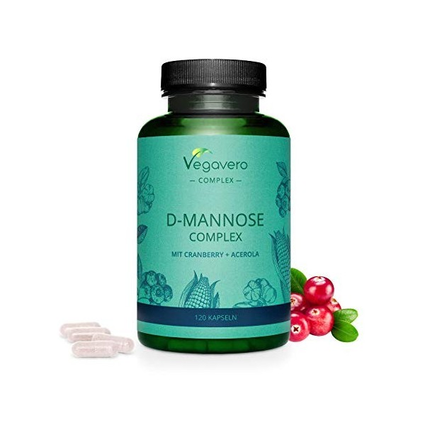 D-Mannose Complex Vegavero® | 100% NATUREL : Avec Canneberge et Vitamine C dAcérola | 2000mg par Dose | Confort Urinaire & C