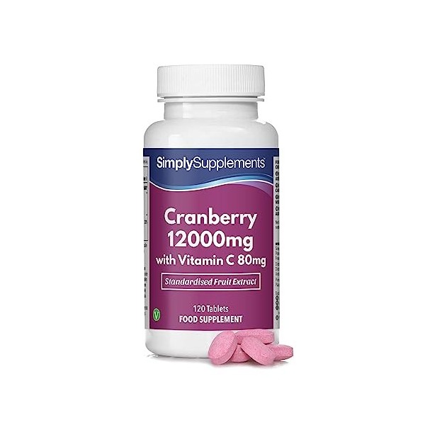 Canneberge 12000mg et Vitamine C 80mg | 120 Comprimés | Adapté aux Végétaliens | Jusqu’à 2 mois de Bienfaits| SimplySupplemen