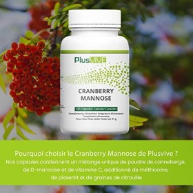 Plusvive - Lot de 120 capsules de canneberges et de mannose, enrichies en méthionine, graines de citrouille, pissenlit et vit