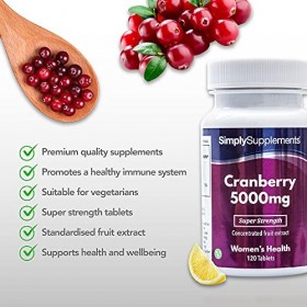 Canneberge 5000mg |Contient de la Vitamine C | 120 Comprimés | Adapté aux Végétaliens | Jusqu’à 1.5 mois de Bienfaits | Simpl