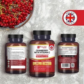 Canneberge triple force 30 000 mg avec vitamine C - 180 comprimés végétaliens I Comprimés faciles à avaler I Fabriqué au Roya