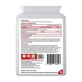 Canneberge double concentration 10 000 mg 90 comprimés avec vitamine C ajoutée - Supplément quotidien de haute concentration 
