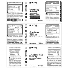 Canneberge Rouge Américaine 15000 mg. 180 gélules végétaliennes pour 3 mois de traitement. Aide à traiter les infections urin