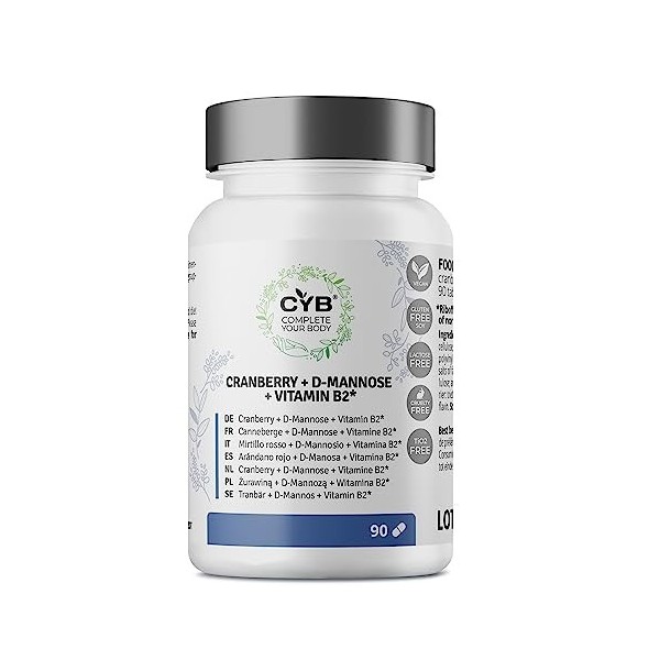 CYB | Canneberge et D Mannose 2000mg - Vitamine B2 - 90 Gélules - Proanthocyanidine - Extrait de Canneberge - Vitamines - Com