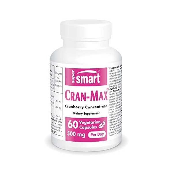 Cran-Max 500 mg - Solution Naturelle qui Cible les Infections Urinaires - Concentré de Canneberge Standardisé à 7,2% de Proan