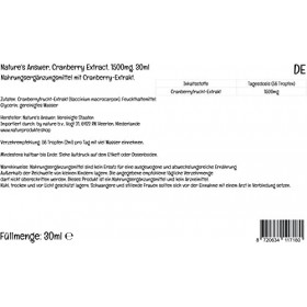 Natures Answer, Extrait Liquide de Cranberry, Sans Alcool, Gouttes végétaliennes, 30ml, Testé en Laboratoire, Sans Gluten, S