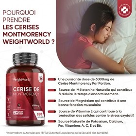 Cerise de Montmorency 6000mg par Jour Extrait Puissant 50:1 - 180 Gélules Vegan 3 Mois Absorption Rapide - Source de Vita