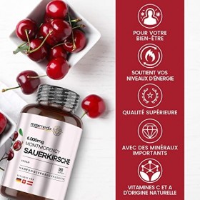Cerise de Montmorency 180 Gélules Vegan 120mg dExtrait 50:1 par Portion 6000mg Poudre de Cerise - Source de Vitamines C, A