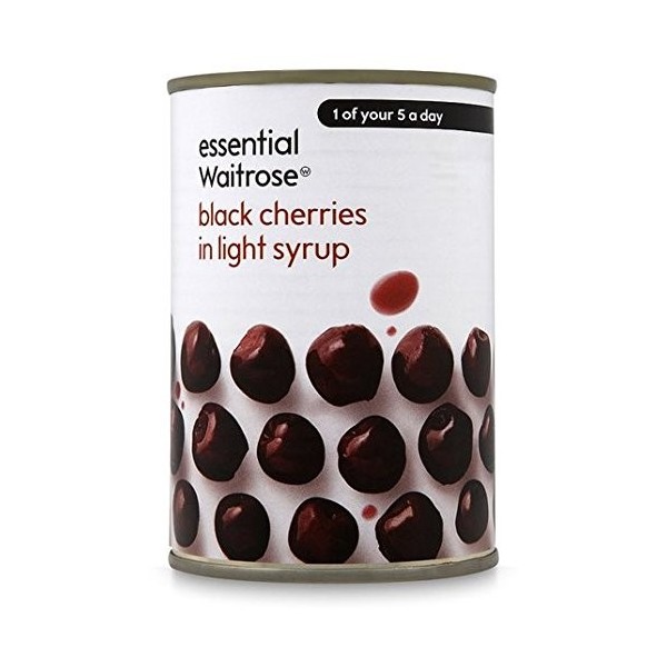 Waitrose Cerises Noires dans Un sirop Léger Essentielle 425g