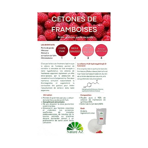 CETONE DE FRAMBOISES - RASPBERRY KETONE - EN POUDRE SACHET 100G 3 MOIS DE TRAITEMENT TITRÉ EN CETONES - PUISSANT COUPE FAIM