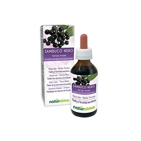 Sureau noir Sambucus nigra fleurs et fruits Teinture Mère sans alcool Naturalma | Extrait liquide gouttes 100 ml | Compléme