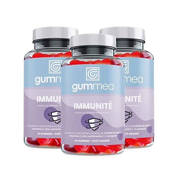 Gummea Immunité Pack de 3X60 Gummies | À Base de Fleur de Sureau, dÉchinacée, de Propolis, de Vitamine C et de Zinc | Un All