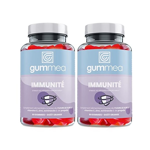 Gummea Immunité Pack de 2X60 Gummies | À Base de Fleur de Sureau, dÉchinacée, de Propolis, de Vitamine C et de Zinc | Un All