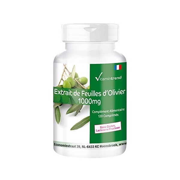 Extrait de Feuilles dOlivier 1000mg - 120 comprimés - ! POUR 4 MOIS ! - Végan – Hautement dosé - 20% doleuropéine | Vitamin