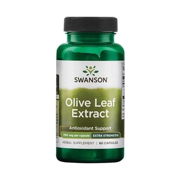 Swanson, Olive Leaf Extract Extrait de Feuille dOlivier , 750mg, 60 Capsules, Hautement Dosé, Testé en Laboratoire, Sans So