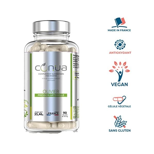 Feuilles dOlivier * Conua® | PRESSION ARTERIELLE** | ANTIOXYDANT | Sans Additifs | 90 Gélules | VEGAN