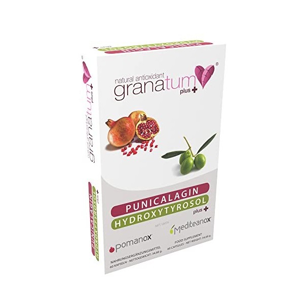 Granatum Plus | Extrait de Grenade Gelules + Extrait de Olive | Punicalagine + Hydroxytyrosol Plus | Complément Alimentaire |