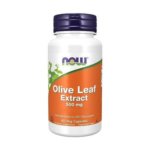 Now Foods, Olive Leaf Extract Extrait de Feuille dOlivier , 500mg, 60 Capsules végétaliennes, Testé en Laboratoire, Sans So