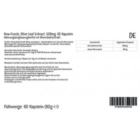 Now Foods, Olive Leaf Extract Extrait de Feuille dOlivier , 500mg, 60 Capsules végétaliennes, Testé en Laboratoire, Sans So