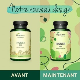 Gingembre BIO Vegavero® | DOSAGE ÉLEVÉ : 650 mg | Titré à 1.5% en Gingérol et Shogaol | 120 Gélules 4 mois | Sans Additifs 