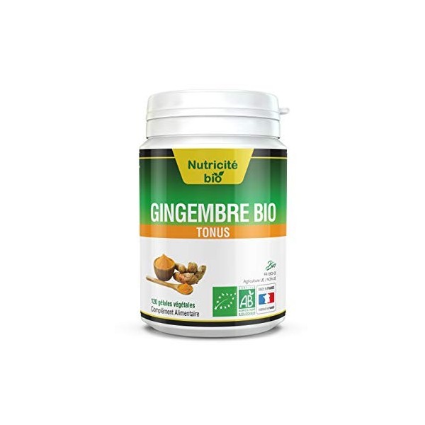 Gingembre Bio - 120 gélules vegetales - Nutricite-Bio - Petits maux de lhiver ou Fatigue intense - La qualité Bio à portée d