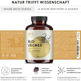 BIONUTRA® Gingembre bio | en gélules | 270 x 600 mg | Agriculture biologique | Végan | Sans additifs | Boîte en PET recyclabl