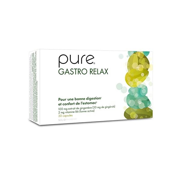 Pure Gastro Relax – 30 Comprimés Véganes Composé de Gingembre, Pour une Digestion Difficile et des Ballonnements, Supplément 