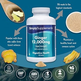 Gingembre 12000mg | Enriqui en Calcium & Manganèse | 240 Comprimés| Adapté aux Végétaliens |Jusqu’à 8 mois de bienfaits |Simp