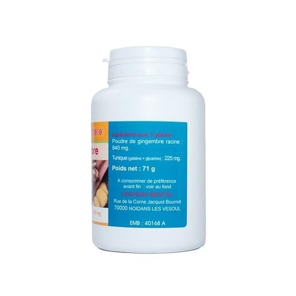 GELULES GINGEMBRE rhizome 200 gélules dosées à 280 mg poudre pure.