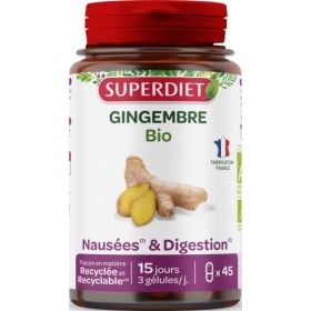 SUPERDIET - GINGEMBRE BIO - Nausées, grossesse, digestion, dynamisant - Phytothérapie - Fabrication française - 45 gélules