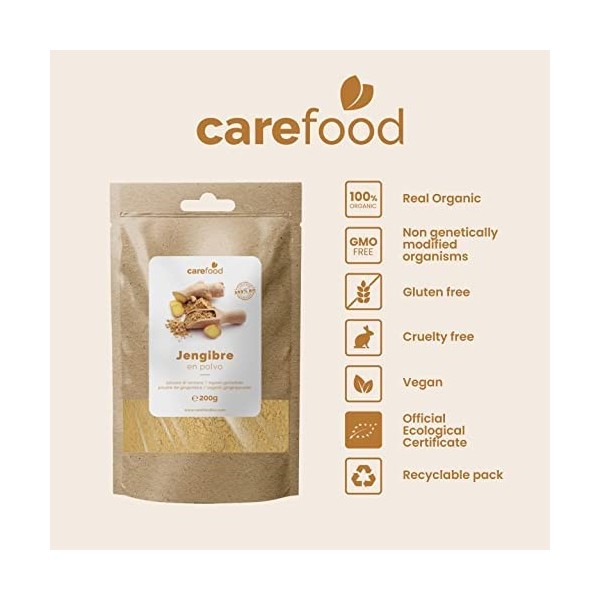 Carefood - Gingembre en Poudre Bio - Superfood Gingembre 100% Biologique Adapté aux Véganes - Superfood Naturel Idéal pour Re