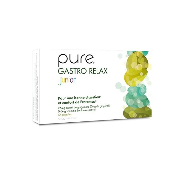 Pure Gastro Relax Junior – 10 Comprimés Véganes Composé de Gingembre, Pour une Digestion Difficile et des Ballonnements, Supp