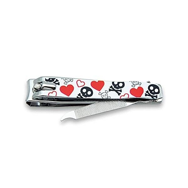 3 claveles Coupe Ongles Pédicure avec Lime à Ongles Pied Décoré Collection Skull Lover Acier Carbone 8 cm