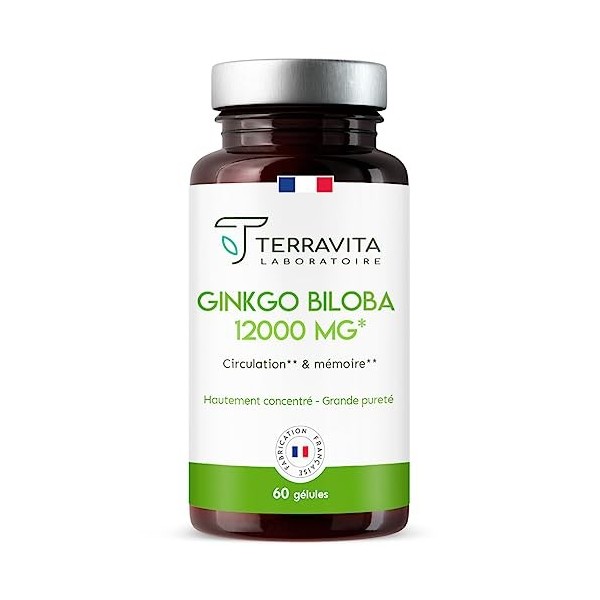 GINKGO BILOBA 12000 mg | Biodisponibilité Optimale | Booster Mémoire - Concentration - Performance Intellectuelle - Circulati